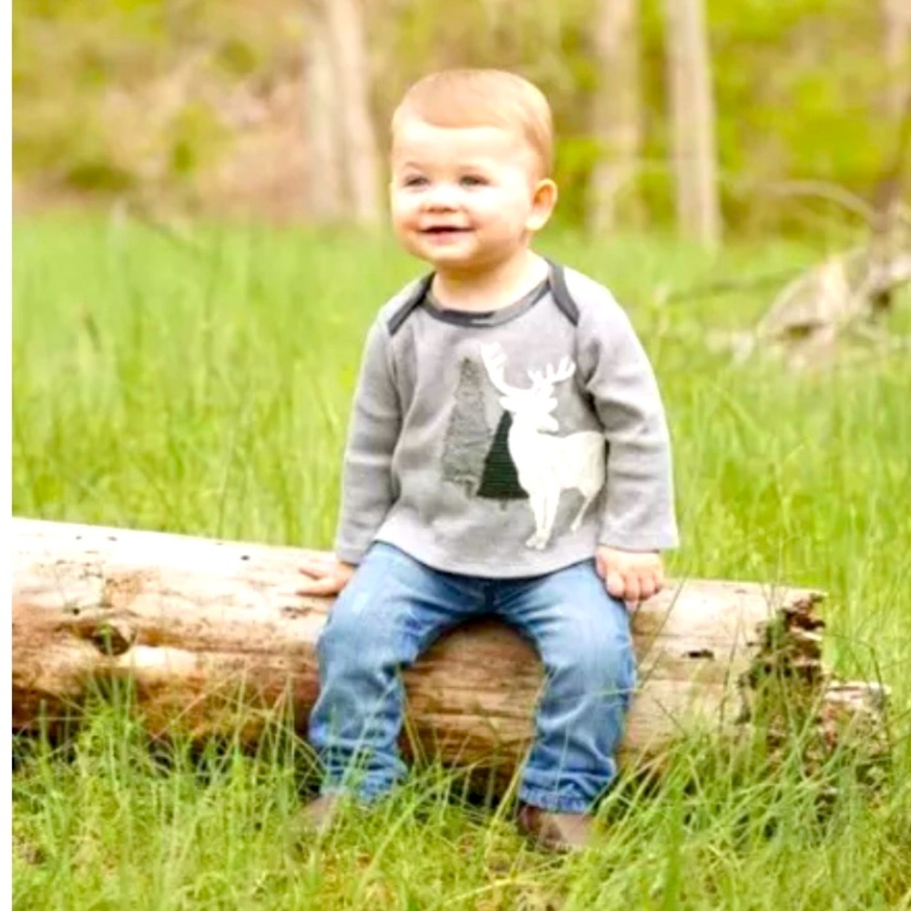 Mud Pie Baby Boys Camouflaged Deer Stag Long Sleeve One Piece Shirt  Size 0-3M